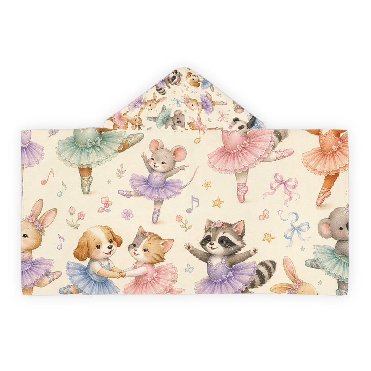 Kids Hooded Towel — Ballet Animal Friends (Bunny, Fox, Raccoon)
