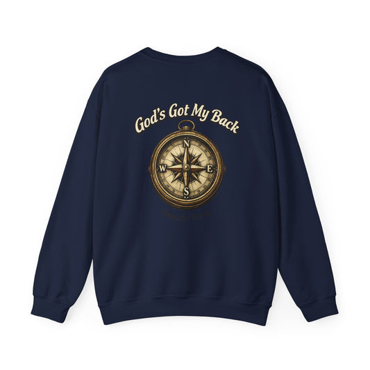 Compass Crewneck Sweatshirt — "God's Got My Back" Proverbs 3:5-6 Christian Pullover
