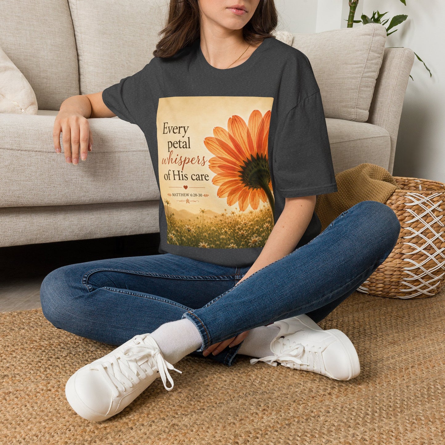 Sunflower Faith T‑Shirt — "Every Petal Whispers of His Care" Inspirational Tee
