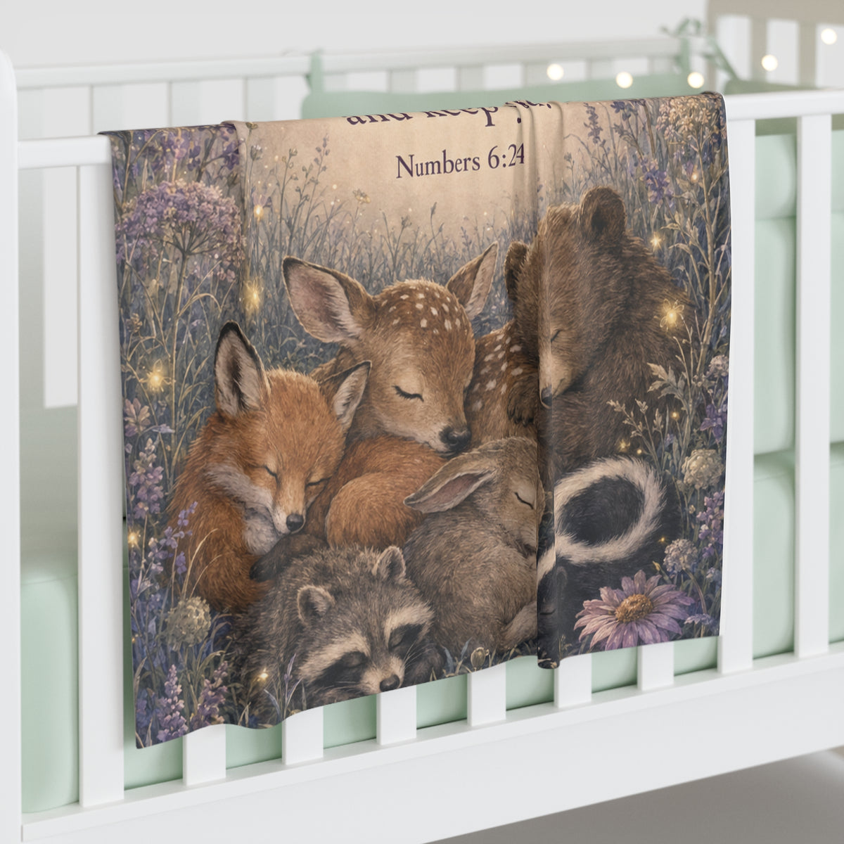 Baby Swaddle Blanket — 'The Lord bless you and keep you' Woodland Animals Prayer Swaddle