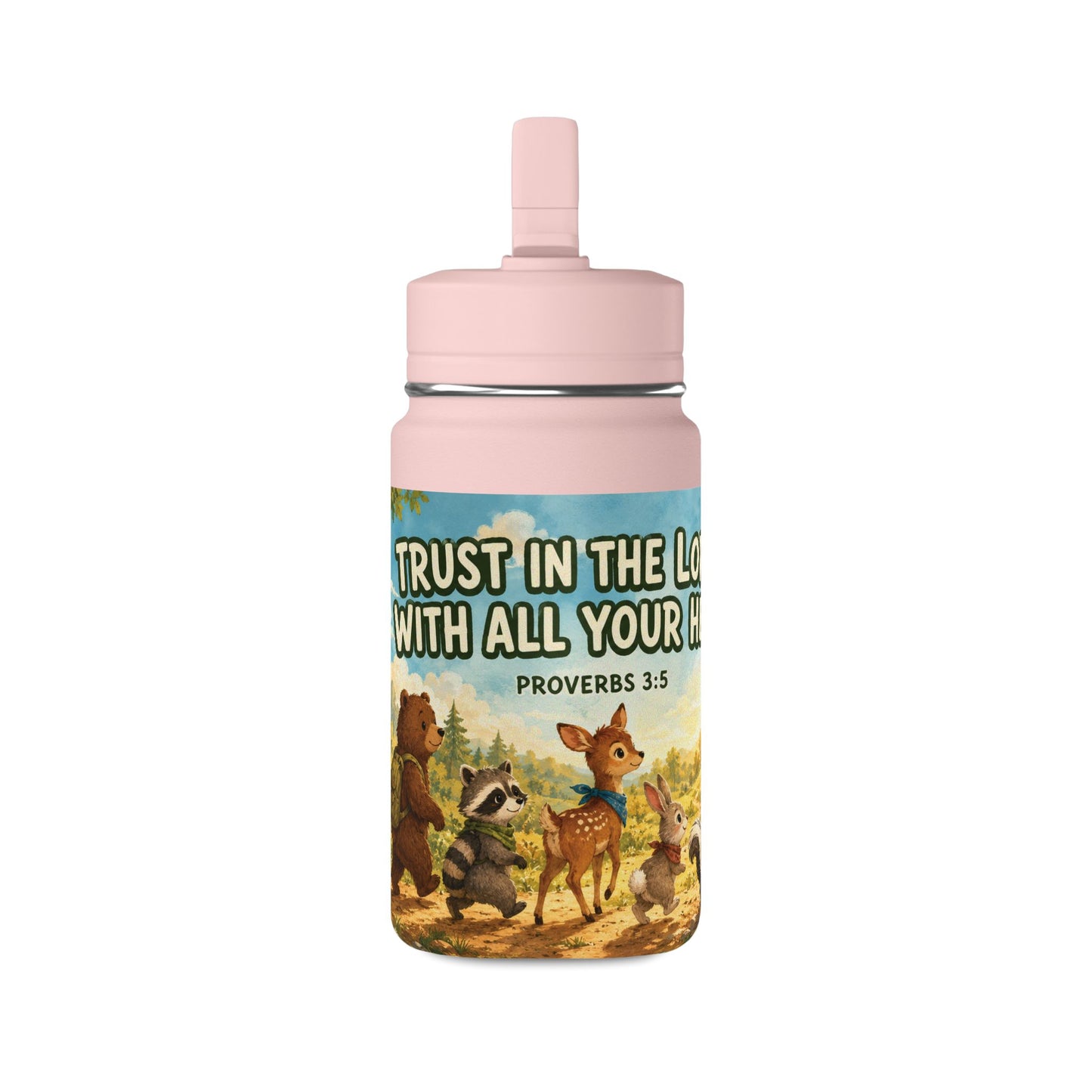 Kids Mini Water Bottle – "Trust in the Lord" Woodland Animals 14oz
