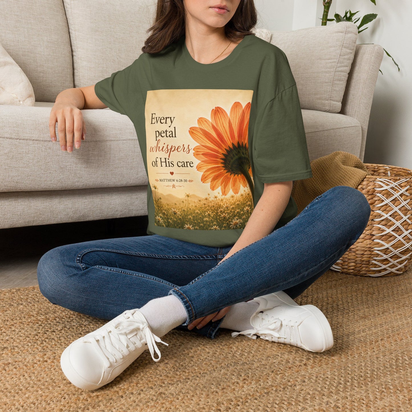Sunflower Faith T‑Shirt — "Every Petal Whispers of His Care" Inspirational Tee