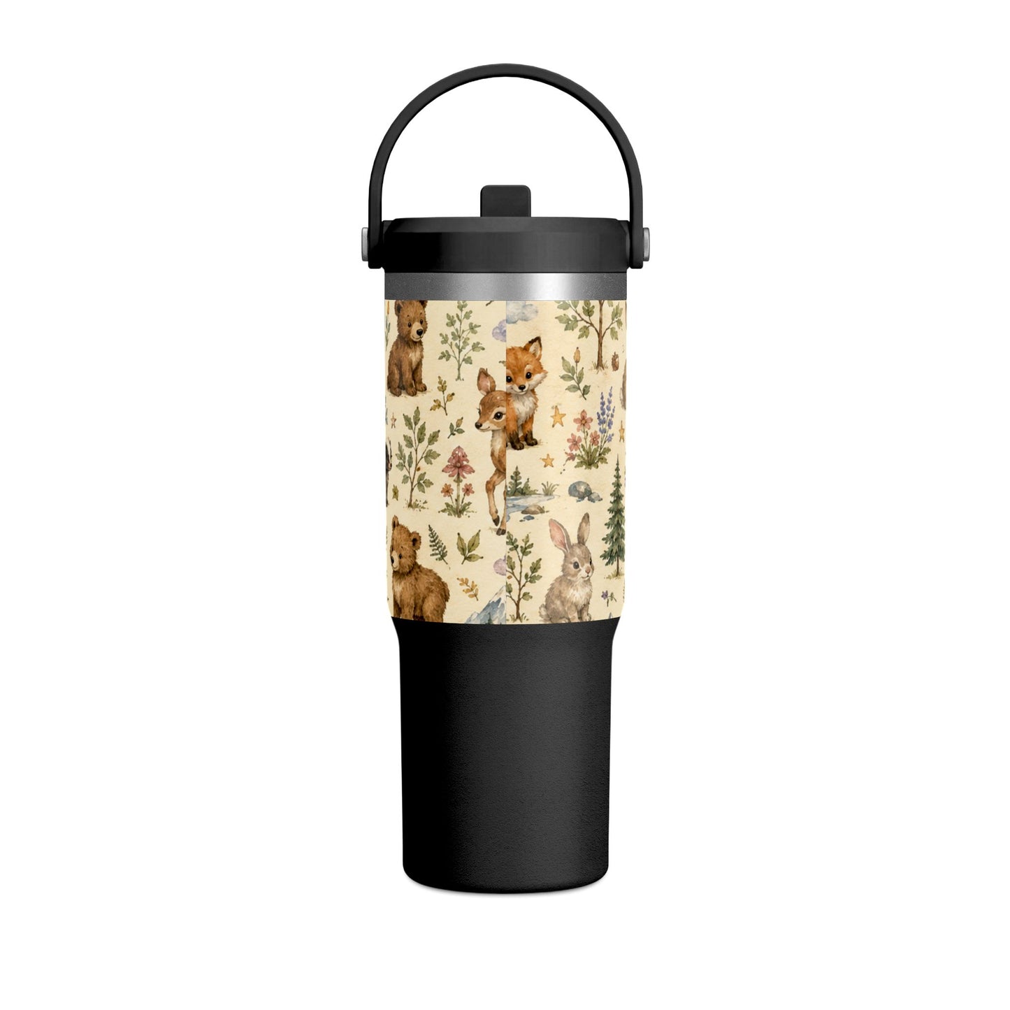 Woodland Critter 32oz Tumbler — Cute Rabbit & Raccoon Travel Bottle