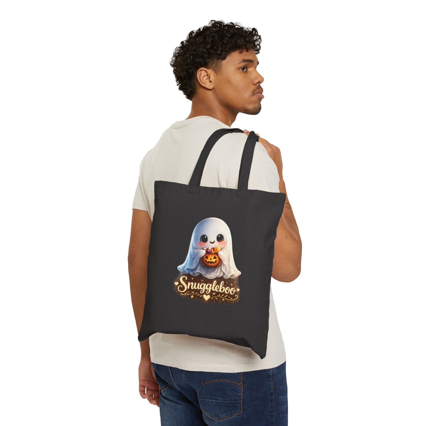 Ghost Snuggles Tote — Cute Halloween Cotton Canvas Bag