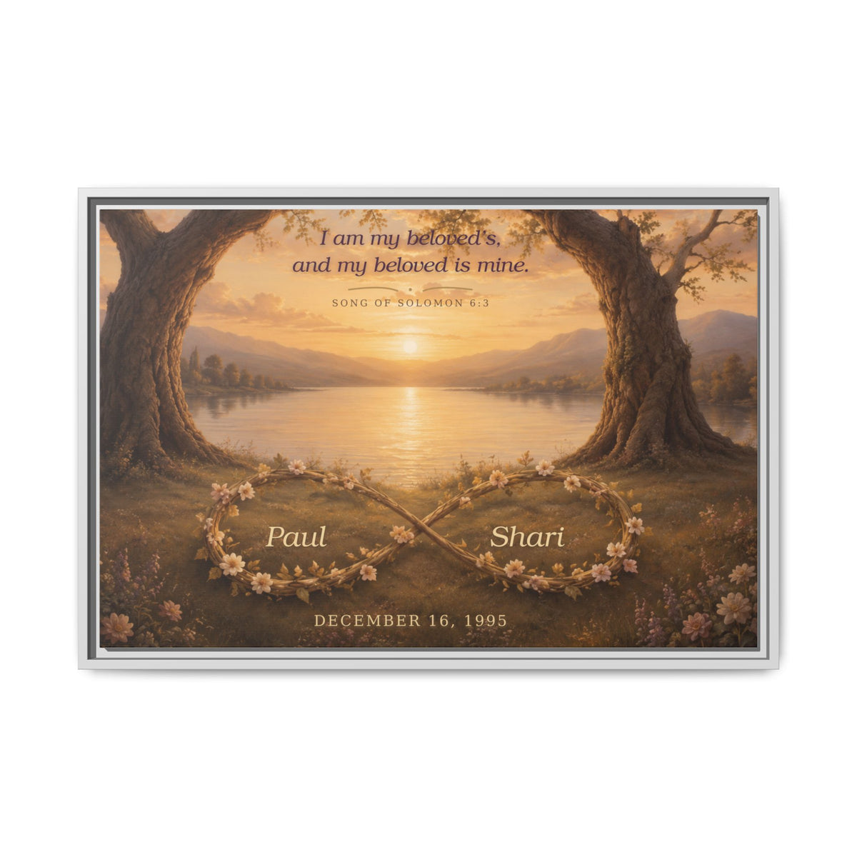 Framed Canvas Print — "I Am My Beloved's" Romantic Sunset Wall Art