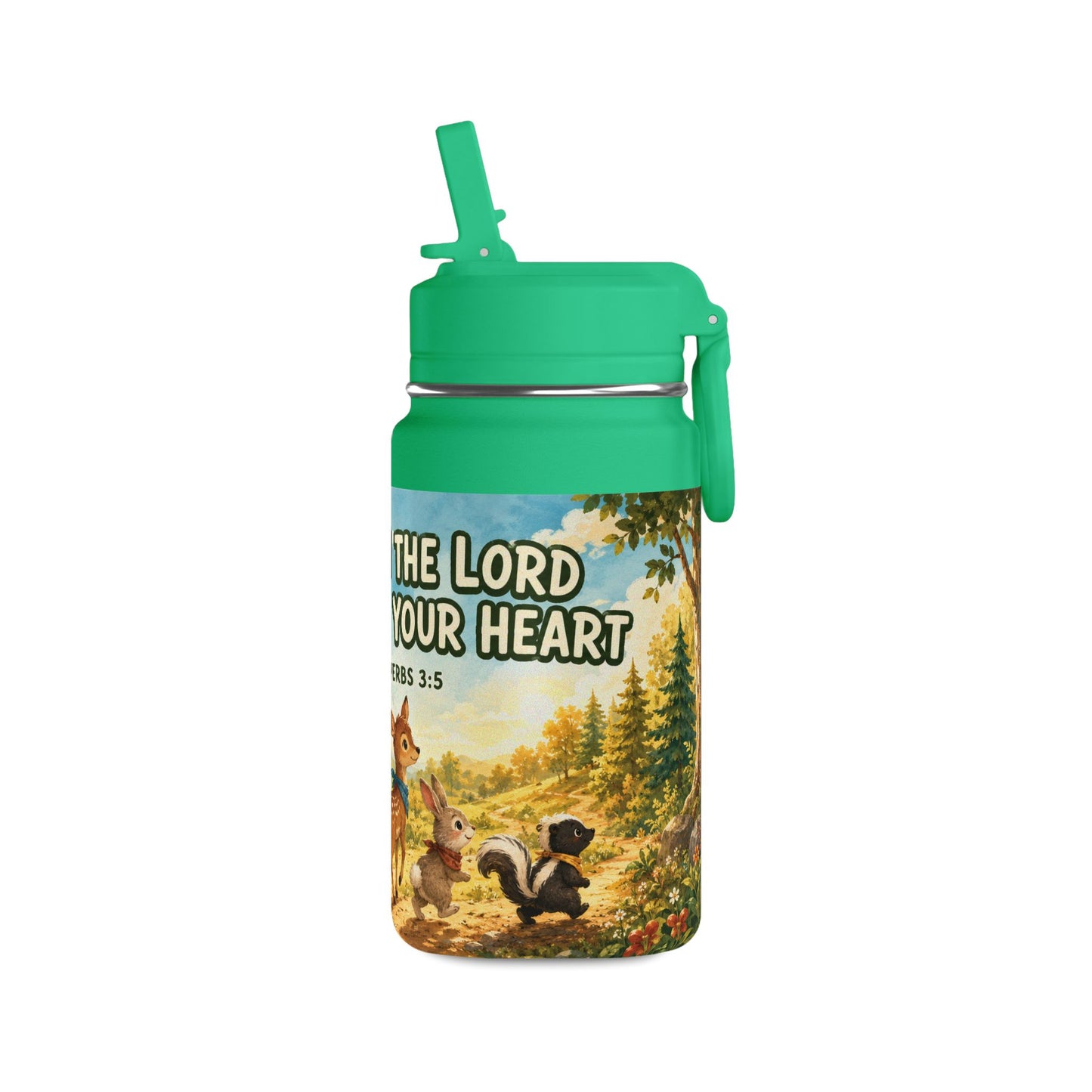 Kids Mini Water Bottle – "Trust in the Lord" Woodland Animals 14oz