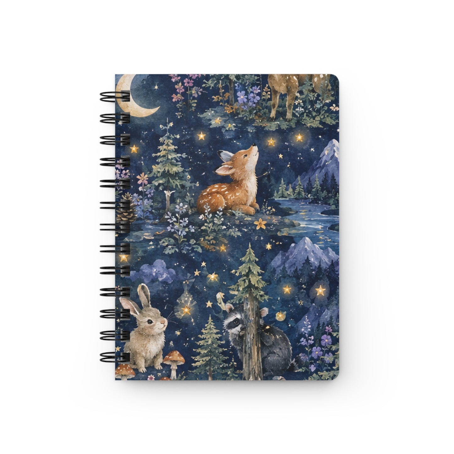 Woodland Night Animals Spiral Journal — Cozy Starry Forest Notebook