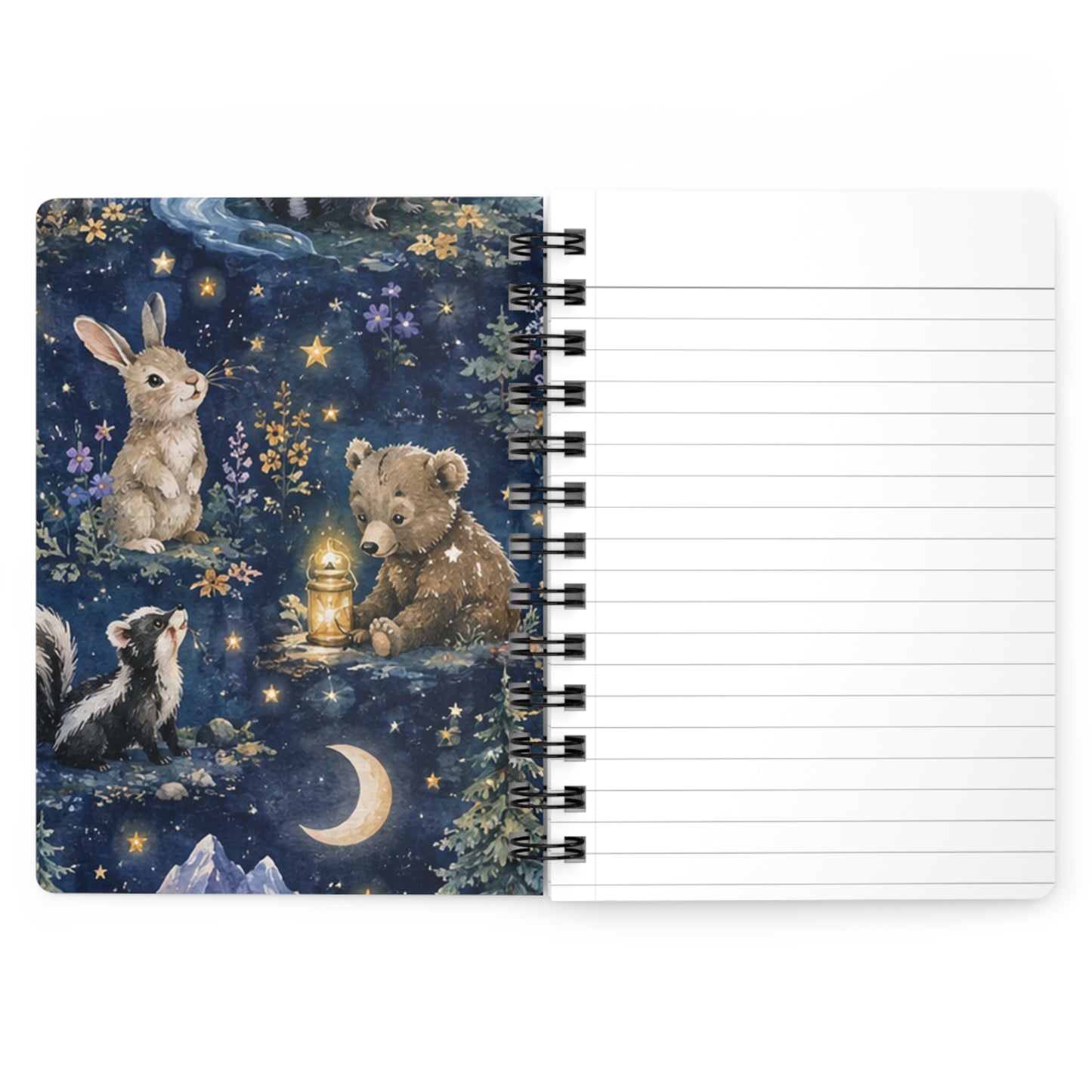Woodland Night Animals Spiral Journal — Cozy Starry Forest Notebook