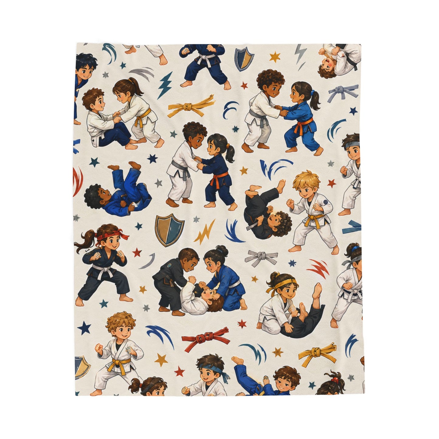 Kids Martial Arts Velveteen Plush Blanket — Cute Jiu-Jitsu Pattern