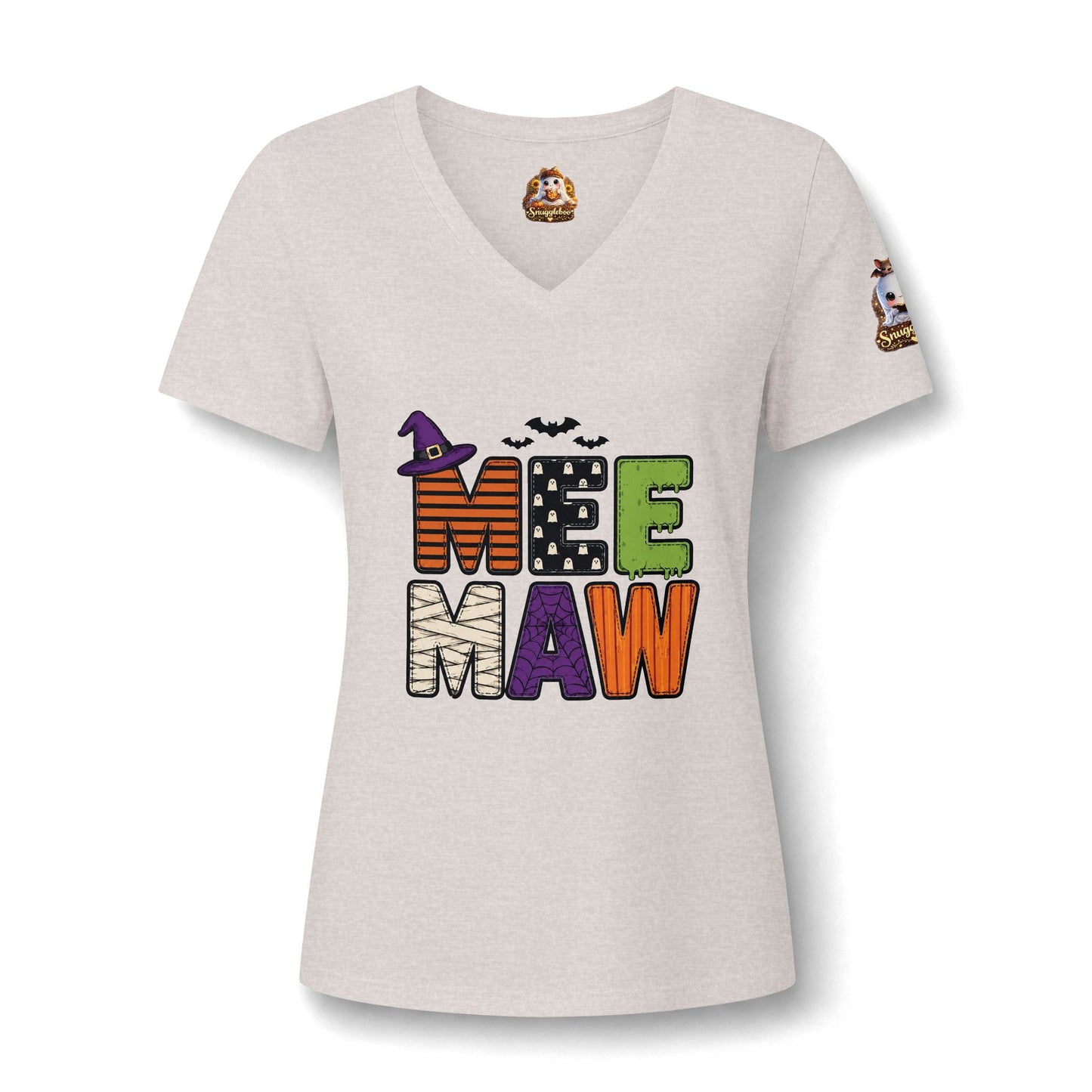 Halloween Mee Maw V-Neck Tee — Cute Haunted Grandma Graphic