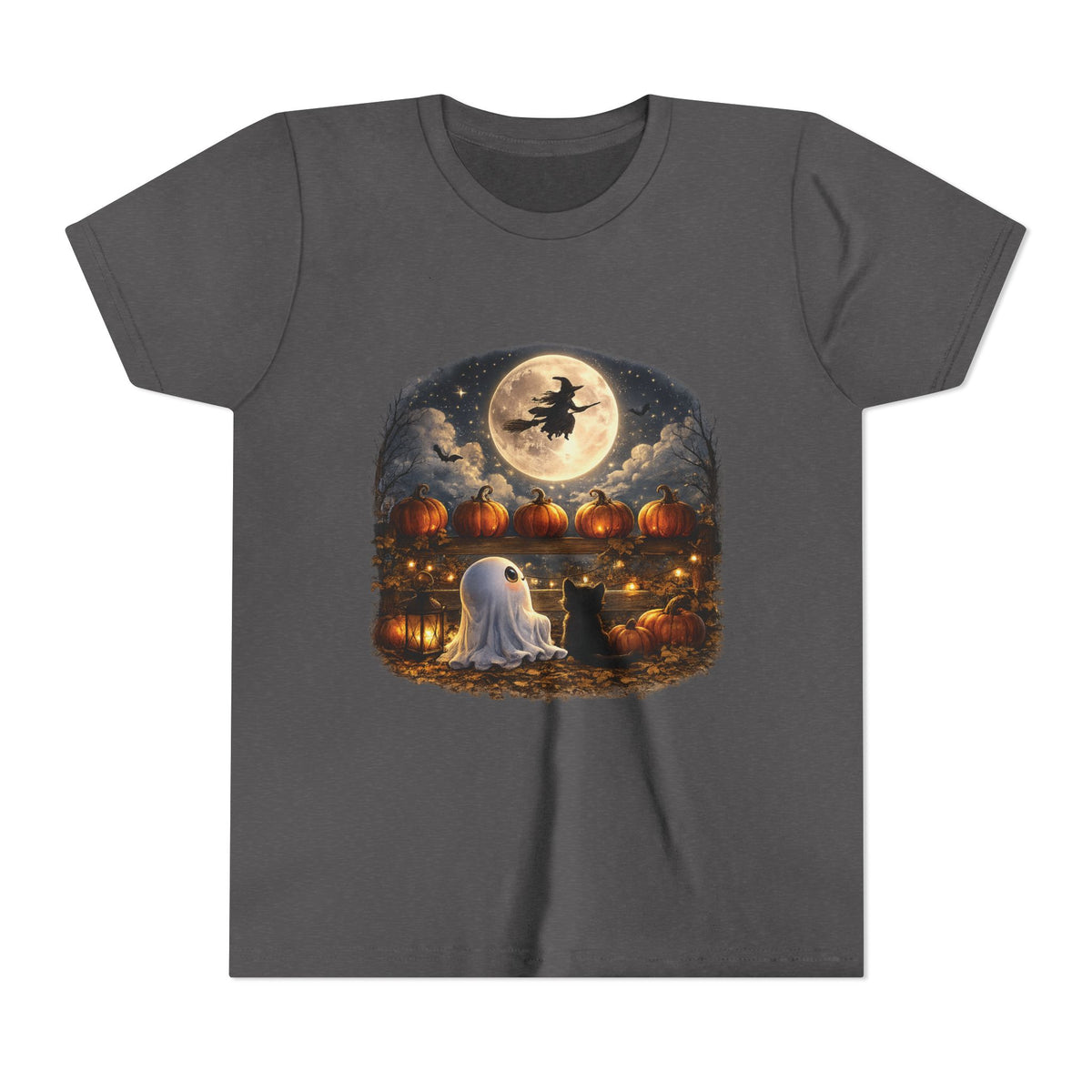 Kids Halloween Tee – Cute Ghost, Pumpkin Lanterns & Witch Moon Night