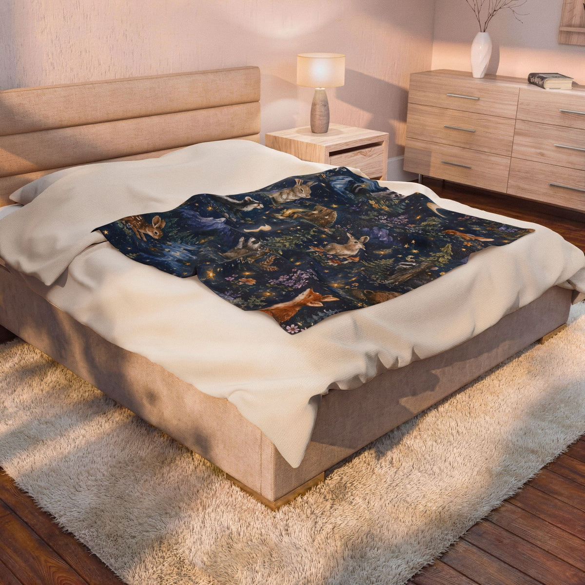 Plush Throw Blanket — Night Forest Animals Velveteen Throw