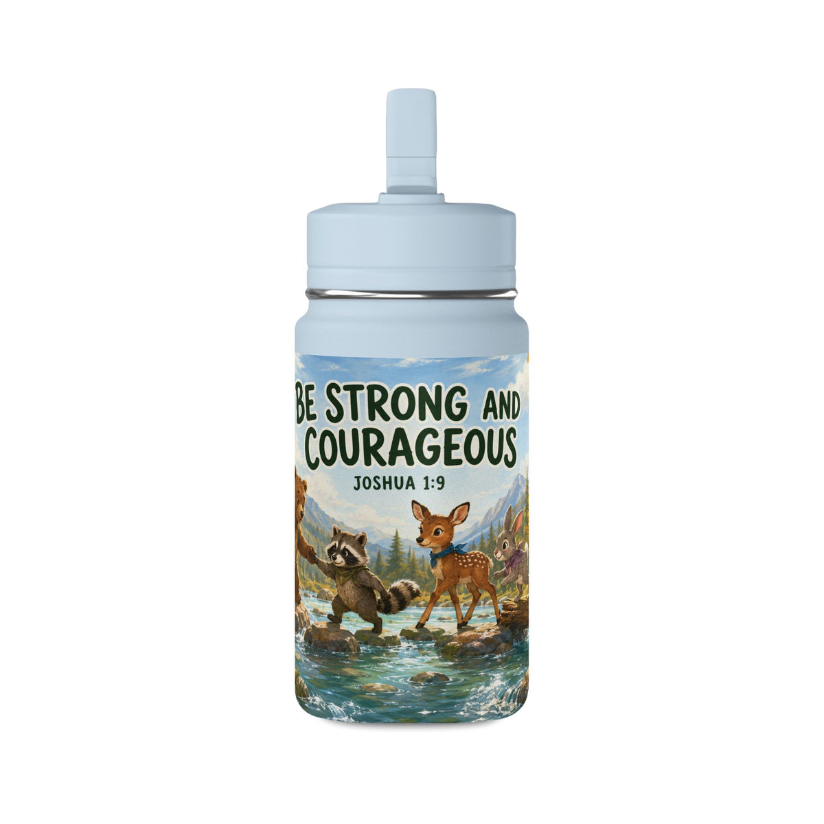 Kids’ 14oz Mini Water Bottle — “Be Strong and Courageous” Joshua 1:9 Animal Design