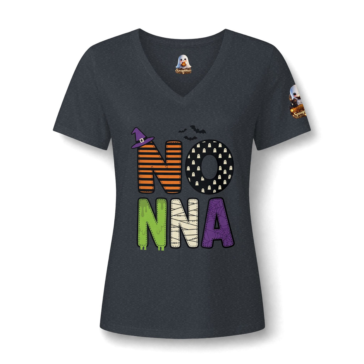 NoNna Halloween V-Neck Tee — Cute Ghost & Pumpkin Grandma Shirt