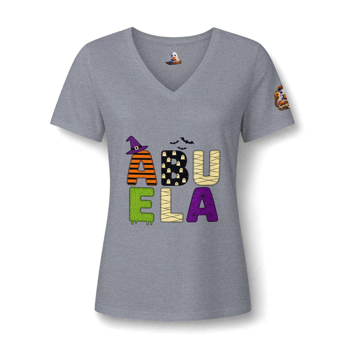 Abuela Halloween V-Neck Tee — Cute Pumpkin Ghost 'Abuela' Graphic