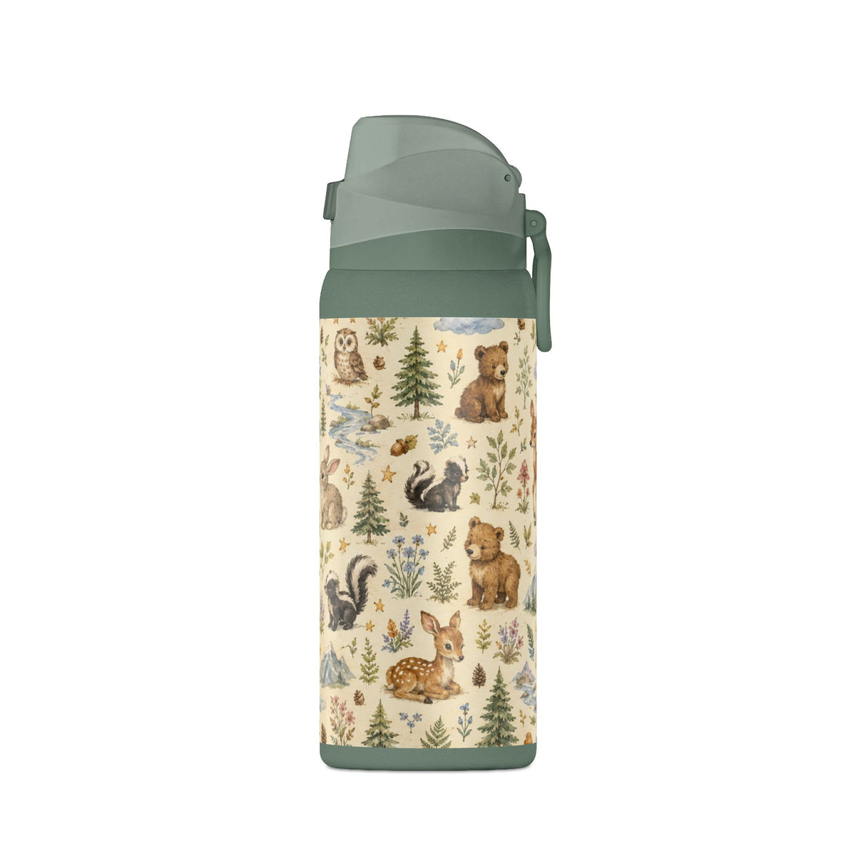 Insulated Water Bottle — Woodland Animals Pattern 32oz