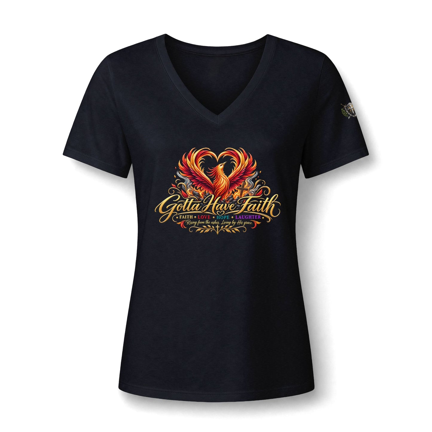 Women's V-Neck Tee - 'Gotta Have Faith' Phoenix Heart Graphic