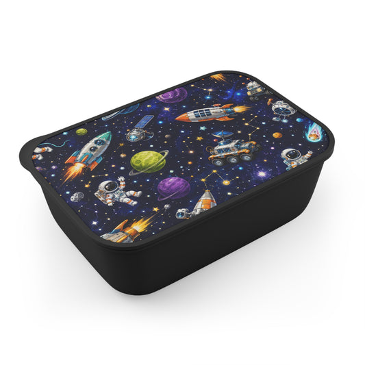 Space Adventure Bento Box with Utensils — Kids Astronaut Rocket Lunch Container