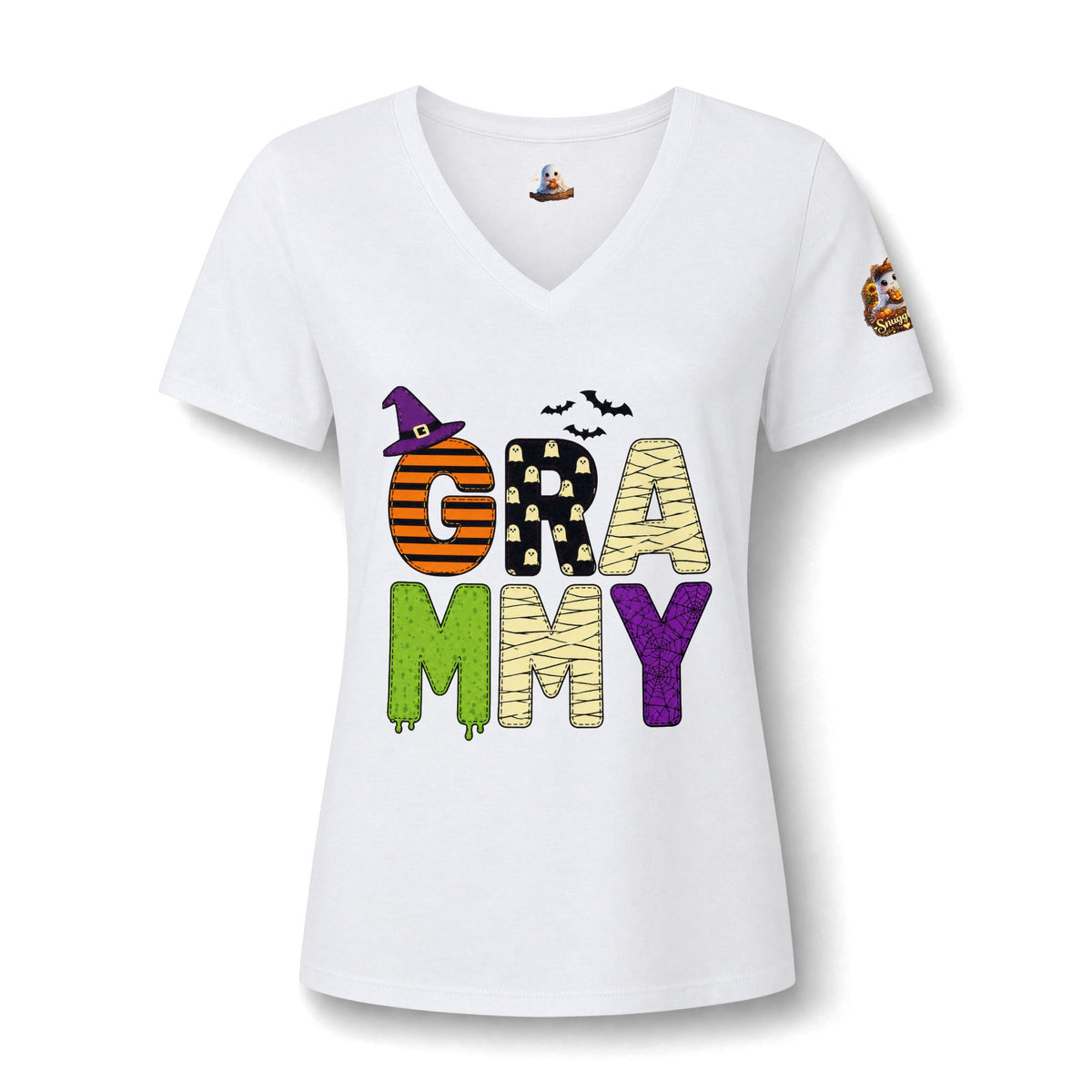 Grandma Halloween V-Neck Tee — Cute Ghost + Spooky Lettering