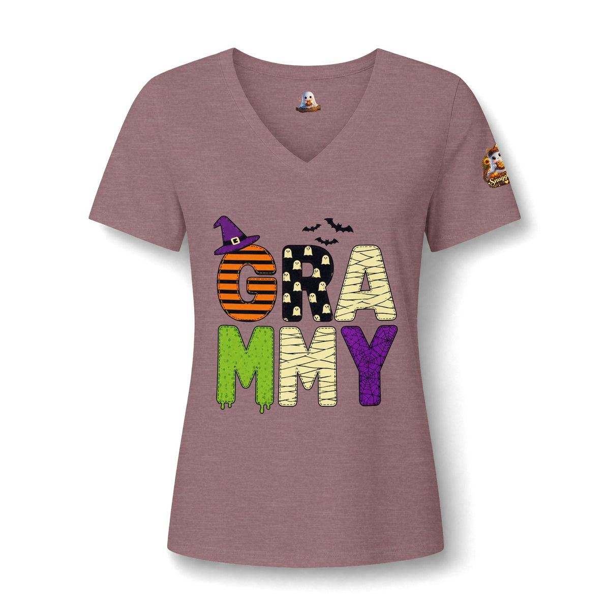 Grandma Halloween V-Neck Tee — Cute Ghost + Spooky Lettering