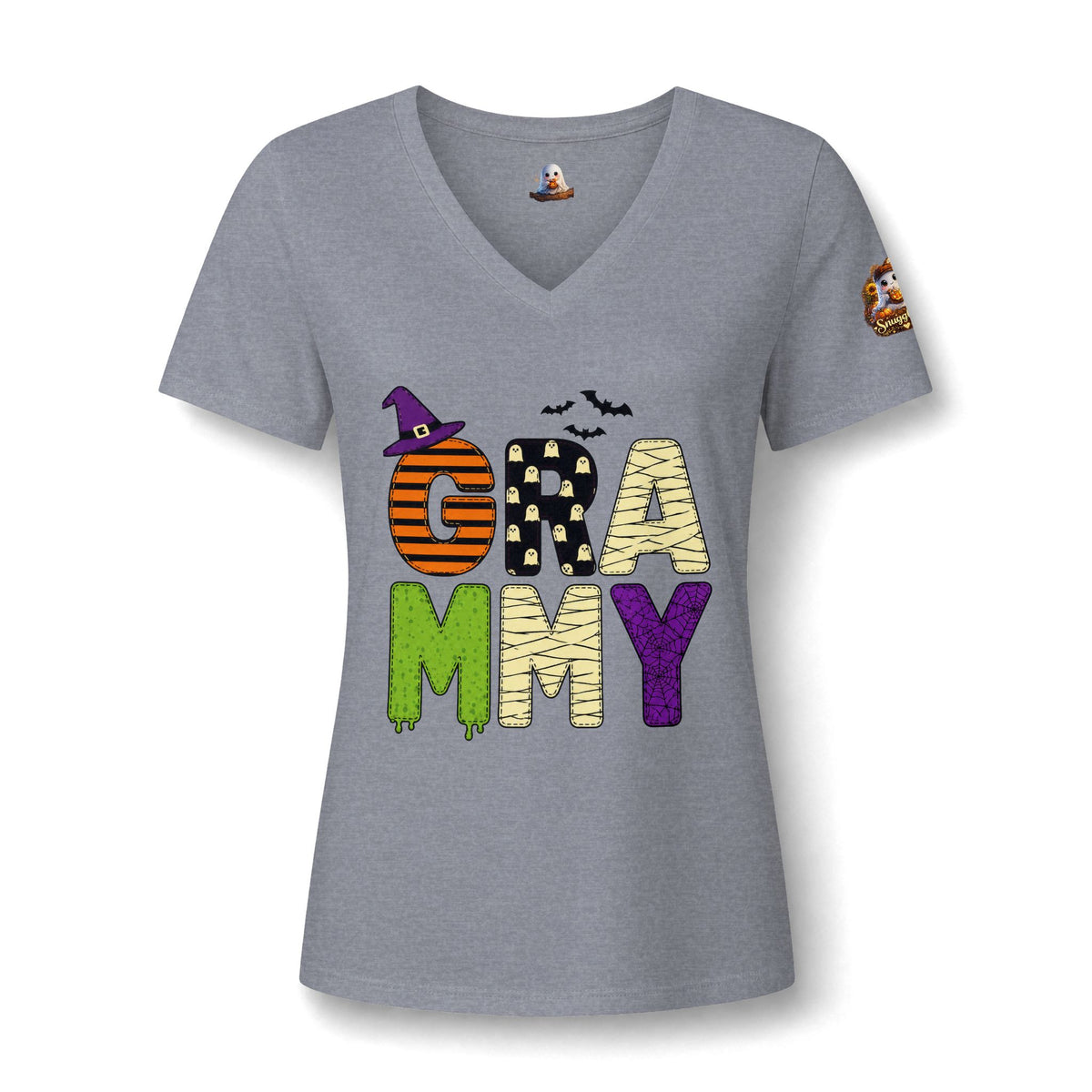Grandma Halloween V-Neck Tee — Cute Ghost + Spooky Lettering