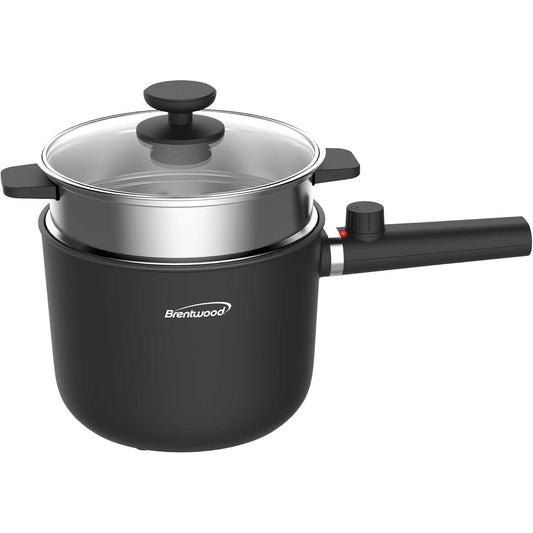 Brentwood 1.5 Liter Multi-Function Electric Hot Pot Cooker in Black with Ceramic Non-Stick Coating