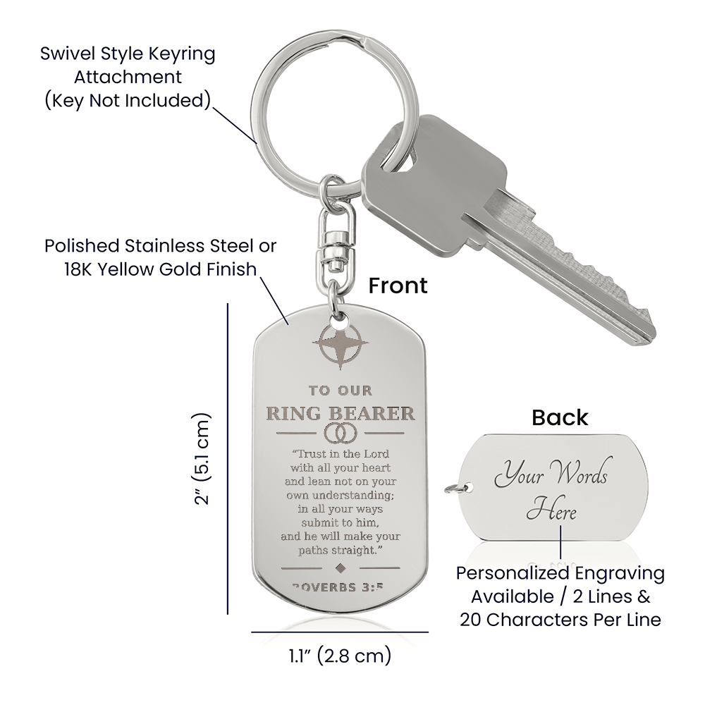 Personalized Ring Bearer Keychain – Proverbs 3:5–6 Christian Wedding Keepsake Gift