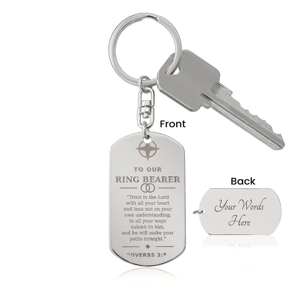 Personalized Ring Bearer Keychain – Proverbs 3:5–6 Christian Wedding Keepsake Gift