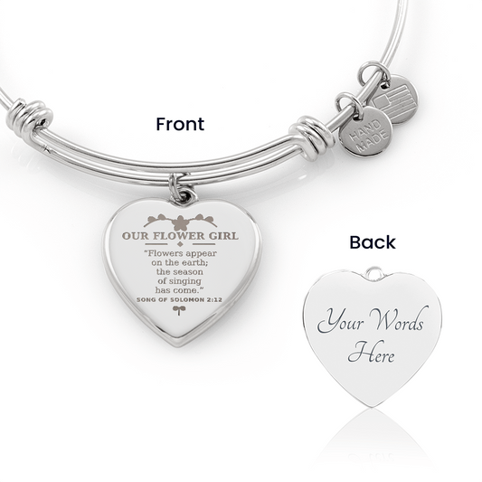 Personalized Flower Girl Heart Charm Bracelet – Song of Solomon 2:12 Christian Wedding Gift