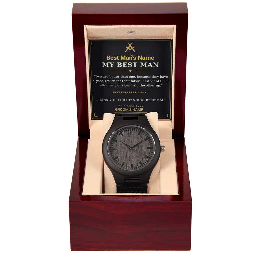 Best Man Wooden Watch with Personalized Message Card – Ecclesiastes 4:9–10 Wedding Gift