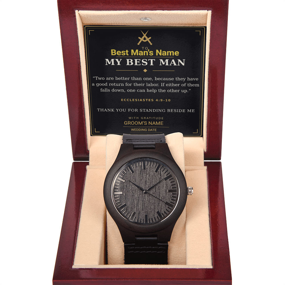 Best Man Wooden Watch with Personalized Message Card – Ecclesiastes 4:9–10 Wedding Gift