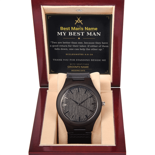 Best Man Wooden Watch with Personalized Message Card – Ecclesiastes 4:9–10 Wedding Gift